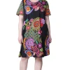 La Cera™ La Cera Novelty Floral Print Plus Size Short Sleeve Dress Black Hot