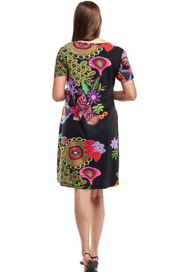 La Cera™ La Cera Novelty Floral Print Short Sleeve Dress Black Best Sale