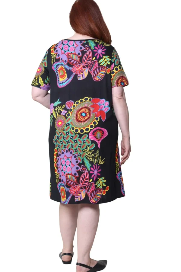 La Cera™ La Cera Novelty Floral Print Plus Size Short Sleeve Dress Black Hot