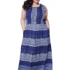 La Cera™ La Cera Paisley Plus Size Sleeveless Maxi Dress Blue Hot