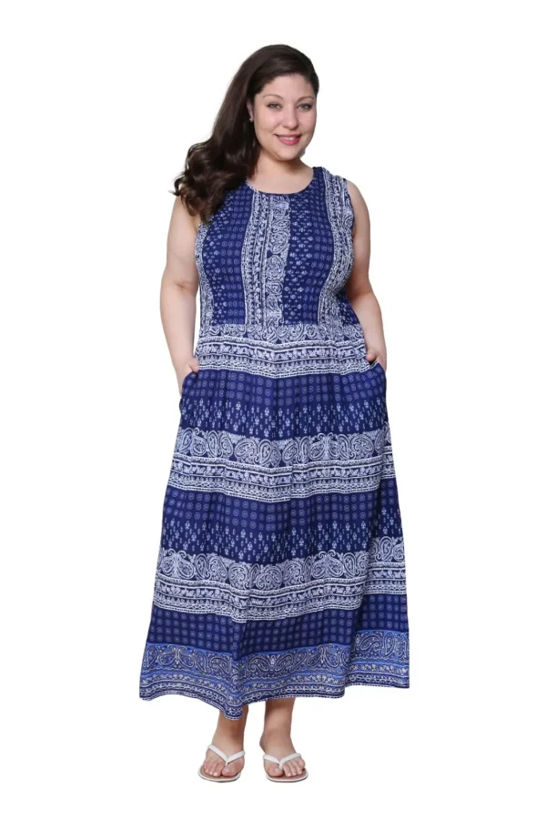 La Cera™ La Cera Paisley Plus Size Sleeveless Maxi Dress Blue Hot