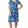 La Cera™ La Cera Paisley Tie Dye Print Short Sleeve Dress Blue Cheap