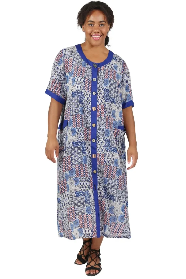 La Cera™ La Cera Patchwork Plus Size Short Sleeve Dress Blue Fashion