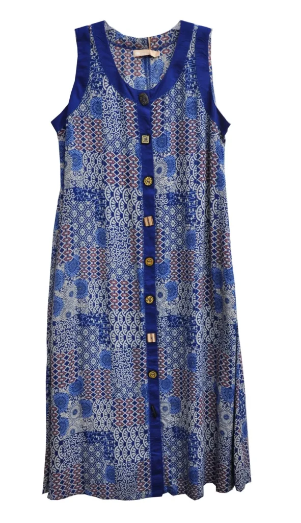 La Cera™ La Cera Patchwork Plus Size Sleeveless Dress Blue New