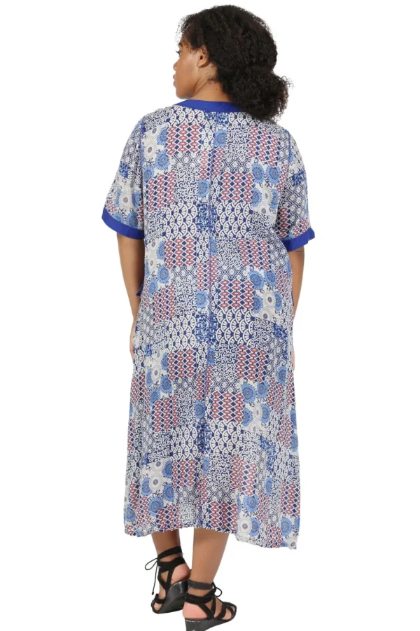 La Cera™ La Cera Patchwork Plus Size Short Sleeve Dress Blue Fashion