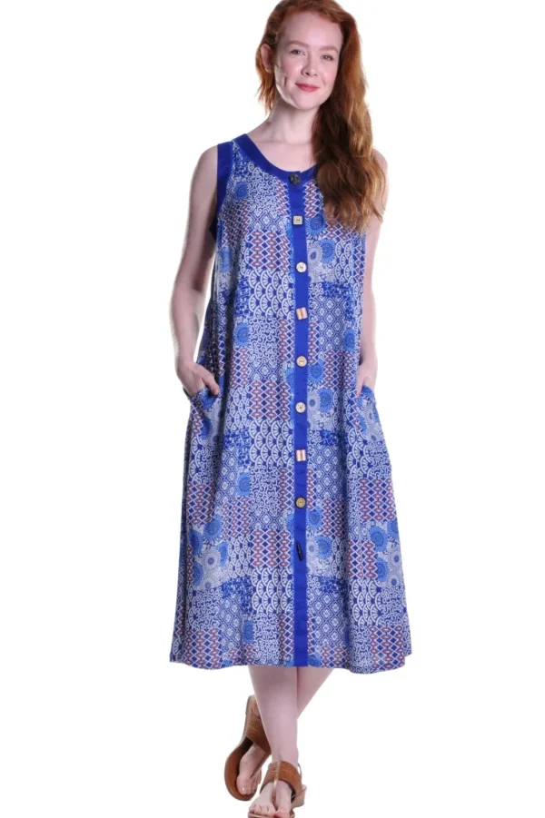 La Cera™ La Cera Patchwork Plus Size Sleeveless Dress Blue New