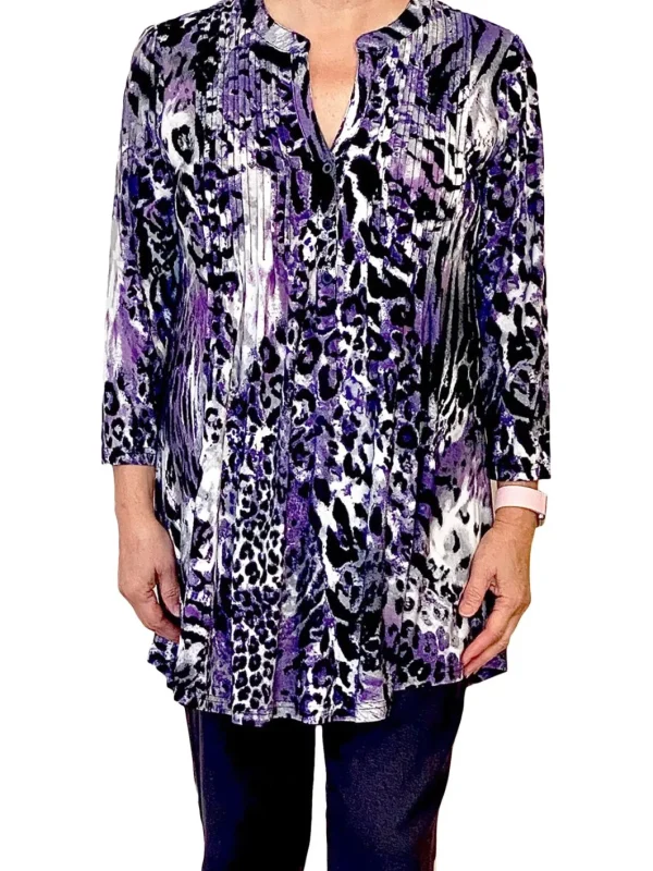 La Cera™ La Cera Pleat Front Animal Printed Tunic Purple Hot