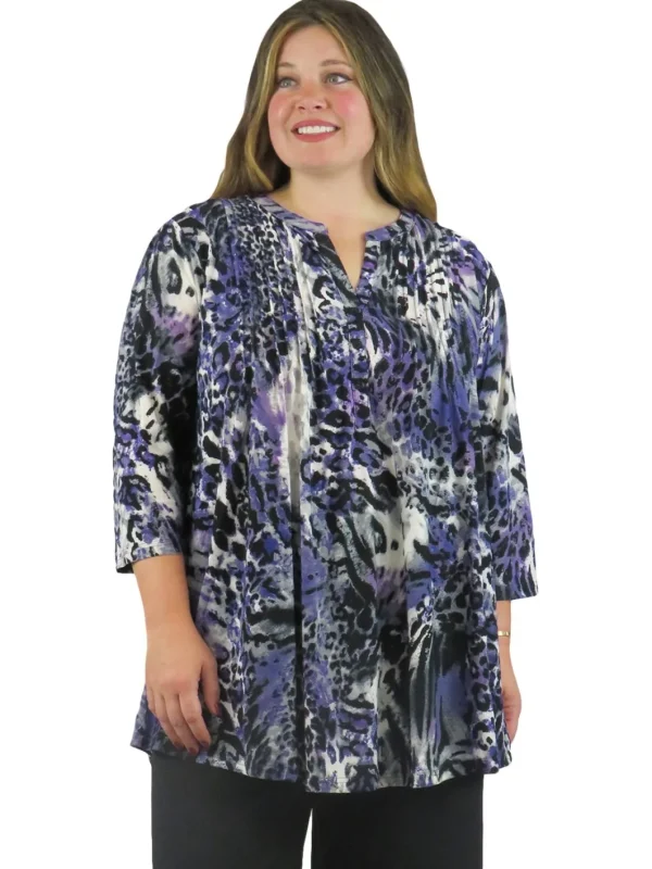 La Cera™ La Cera Pleat Front Animal Printed Tunic - Plus Size Cheap