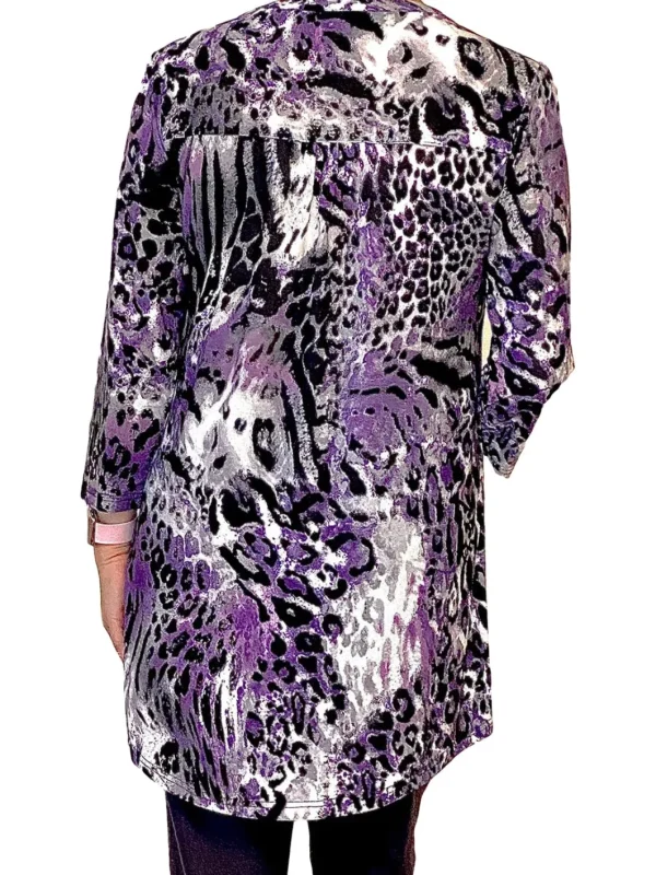 La Cera™ La Cera Pleat Front Animal Printed Tunic Purple Hot