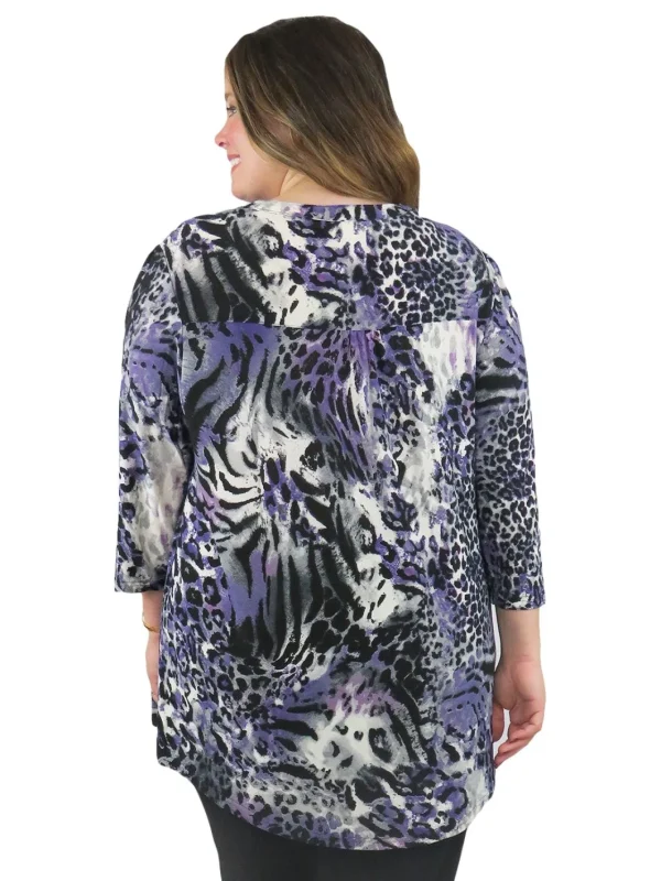 La Cera™ La Cera Pleat Front Animal Printed Tunic - Plus Size Cheap