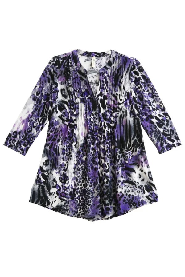 La Cera™ La Cera Pleat Front Animal Printed Tunic Purple Hot