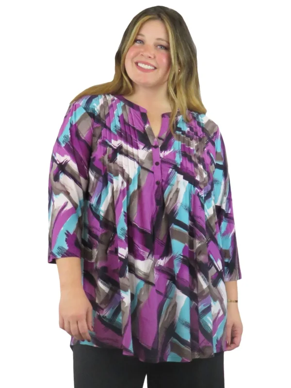 La Cera™ La Cera Pleat Front Geometric Printed Tunic - Plus Size Cheap