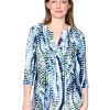 La Cera™ La Cera Pleat Front Printed Tunic Blue Yellow Blue/Yellow Outlet