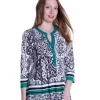 La Cera™ La Cera Pleat Front Printed Tunic Black And Green Blk/Green Sale