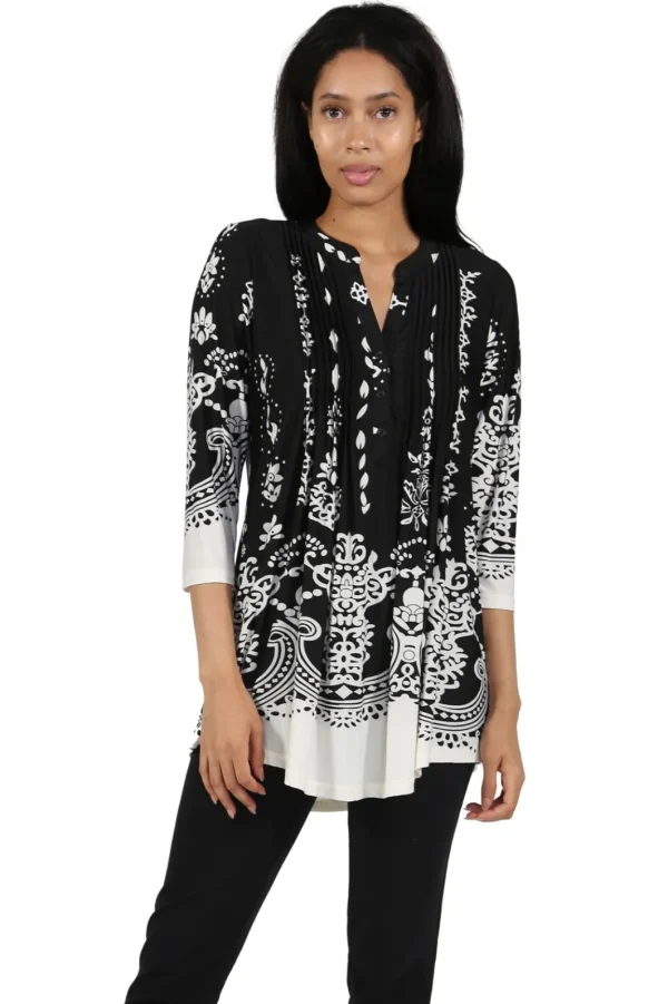 La Cera™ La Cera Pleat Front Printed Tunic Discount