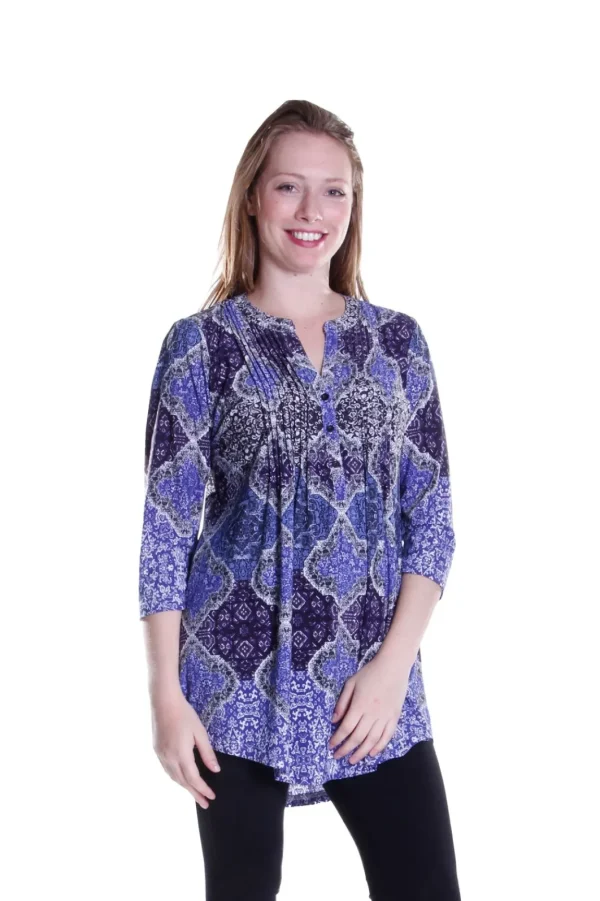 La Cera™ La Cera Pleat Front Printed Tunic Blue New