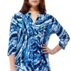 La Cera™ La Cera Pleat Front Printed Tunic Tie-Dye Blue Discount