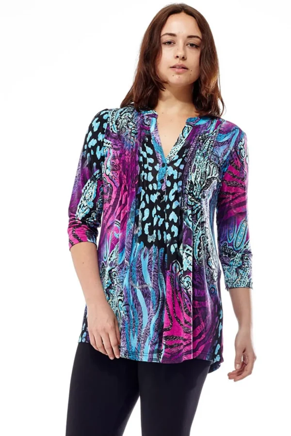 La Cera™ La Cera Pleat Front Printed Tunic Purple Store