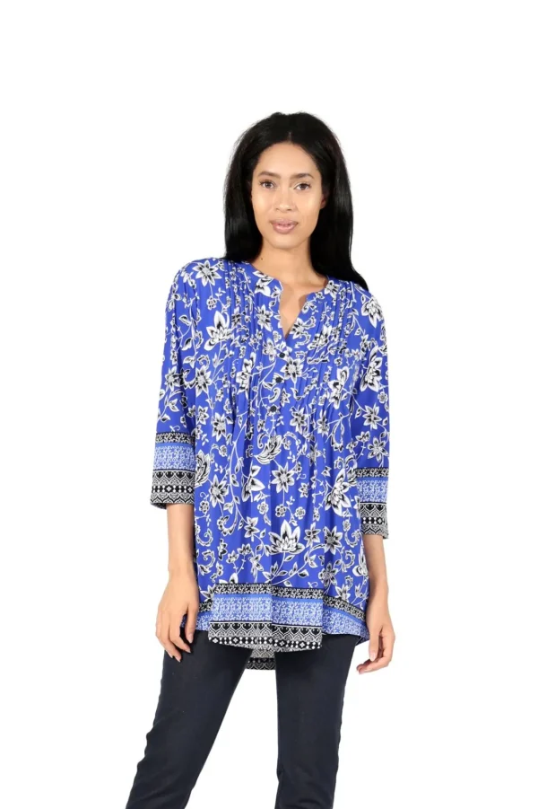 La Cera™ La Cera Pleat Front Printed Tunic With Border Print Sale