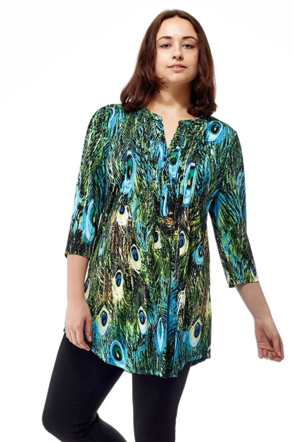 La Cera™ La Cera Pleat Front Printed Tunic Peacock Shop