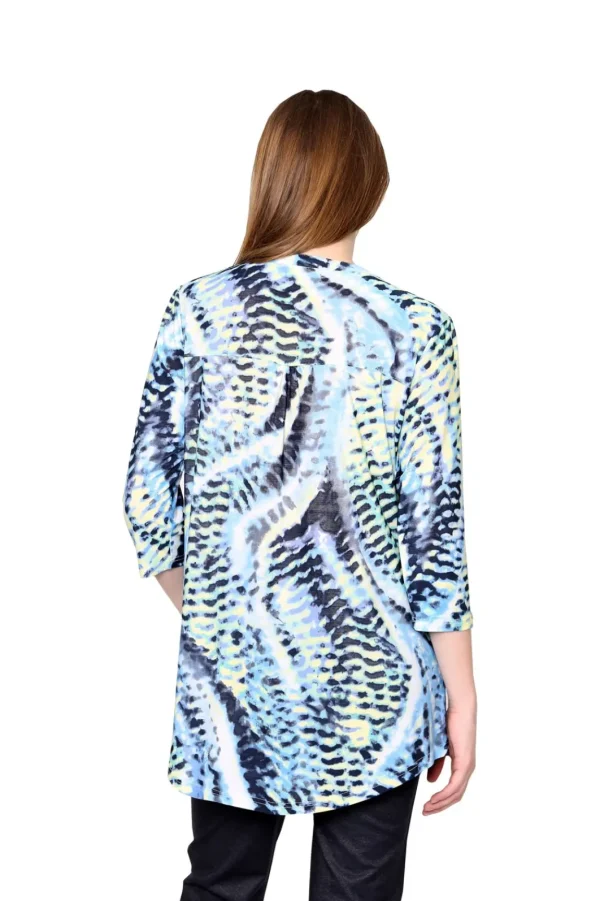 La Cera™ La Cera Pleat Front Printed Tunic Blue Yellow Blue/Yellow Outlet