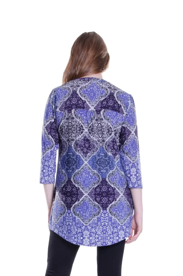 La Cera™ La Cera Pleat Front Printed Tunic Blue New