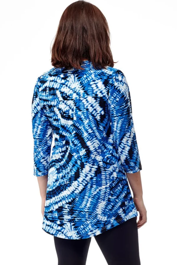 La Cera™ La Cera Pleat Front Printed Tunic Tie-Dye Blue Discount