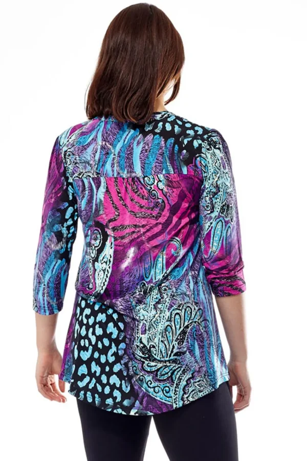 La Cera™ La Cera Pleat Front Printed Tunic Purple Store