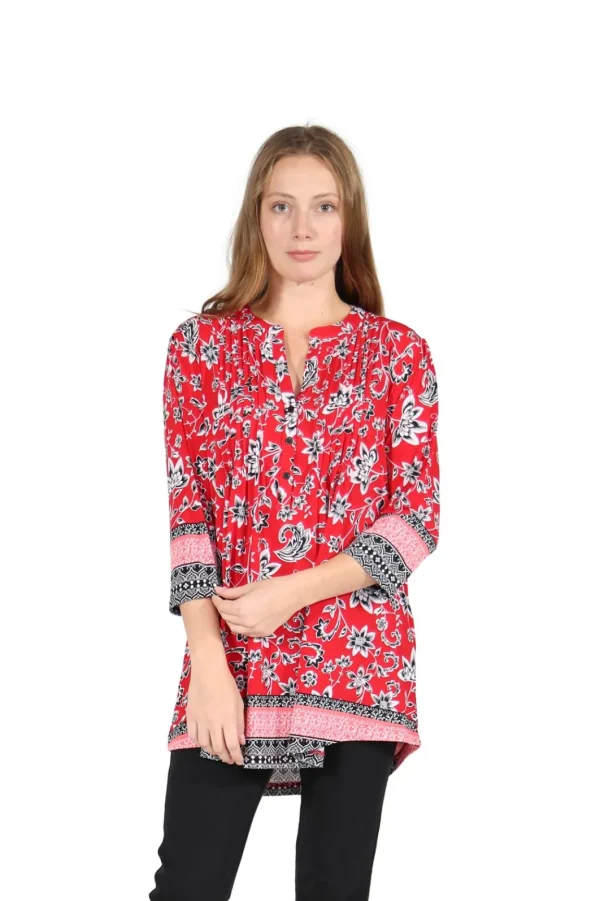 La Cera™ La Cera Pleat Front Printed Tunic With Border Print Sale