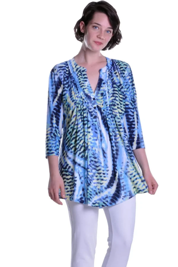 La Cera™ La Cera Pleat Front Printed Tunic Blue Yellow Blue/Yellow Outlet