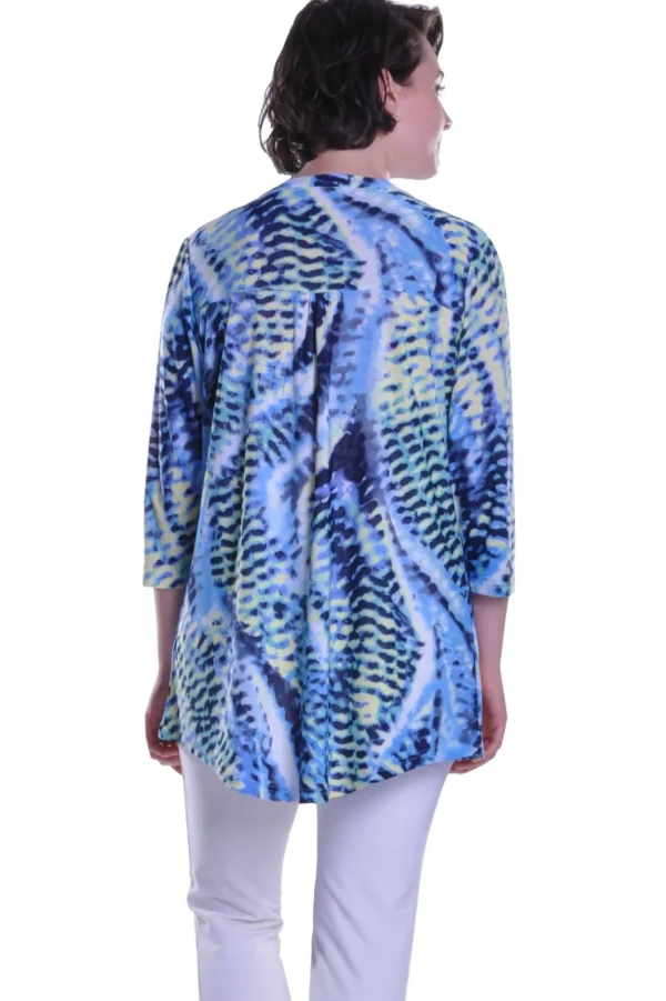 La Cera™ La Cera Pleat Front Printed Tunic Blue Yellow Blue/Yellow Outlet