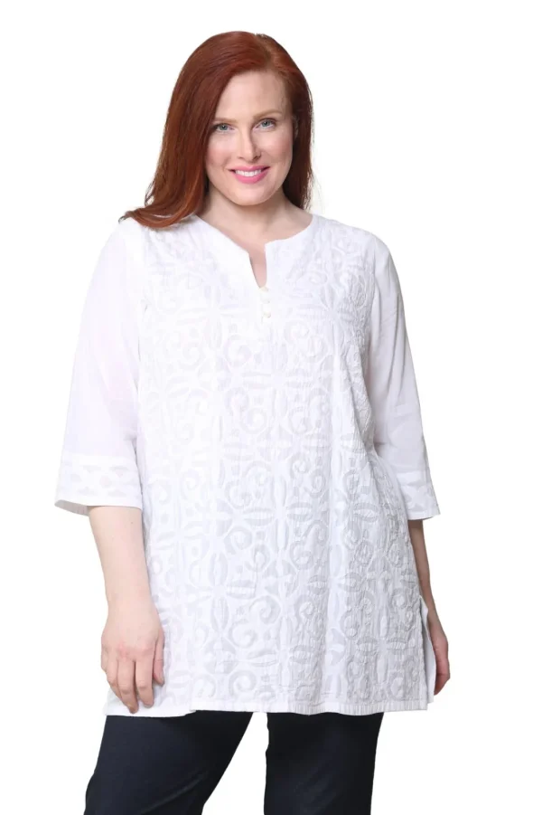 La Cera™ La Cera Plus Size Applique Top White Clearance