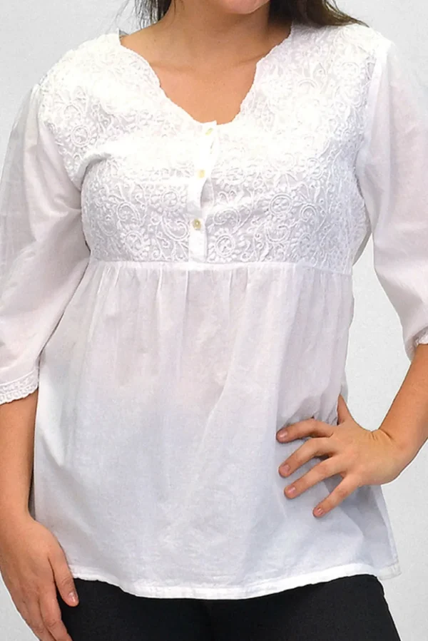 La Cera™ La Cera Plus Size Embroidered Bodice Blouse White Best