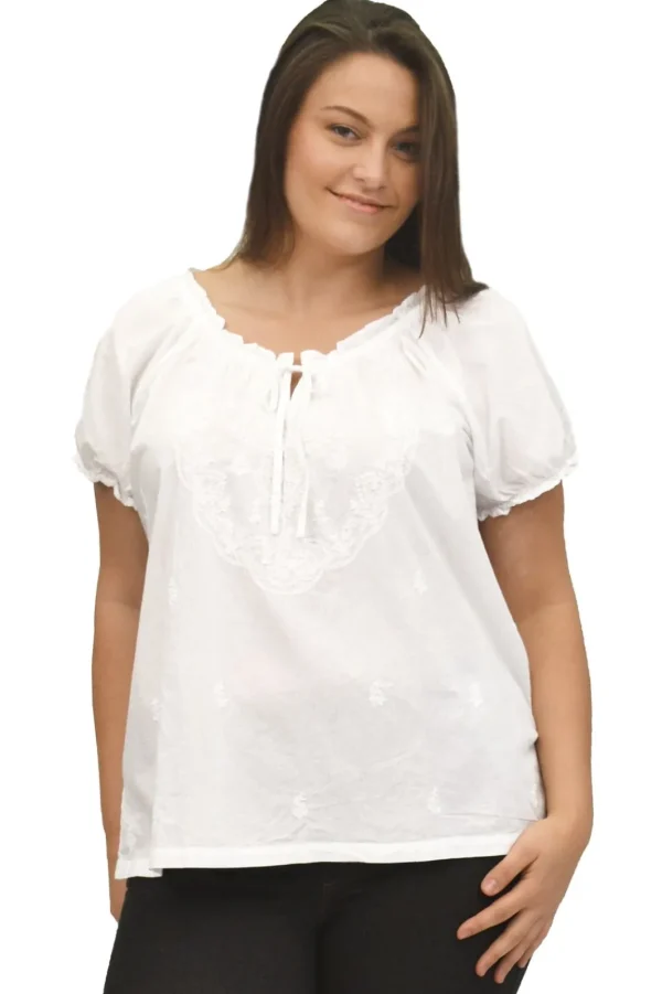 La Cera™ La Cera Plus Size Embroidered Short Sleeve Peasant Top White Shop