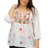 La Cera™ La Cera Plus Size Embroidered Peasant Top White/Multicolor Cheap