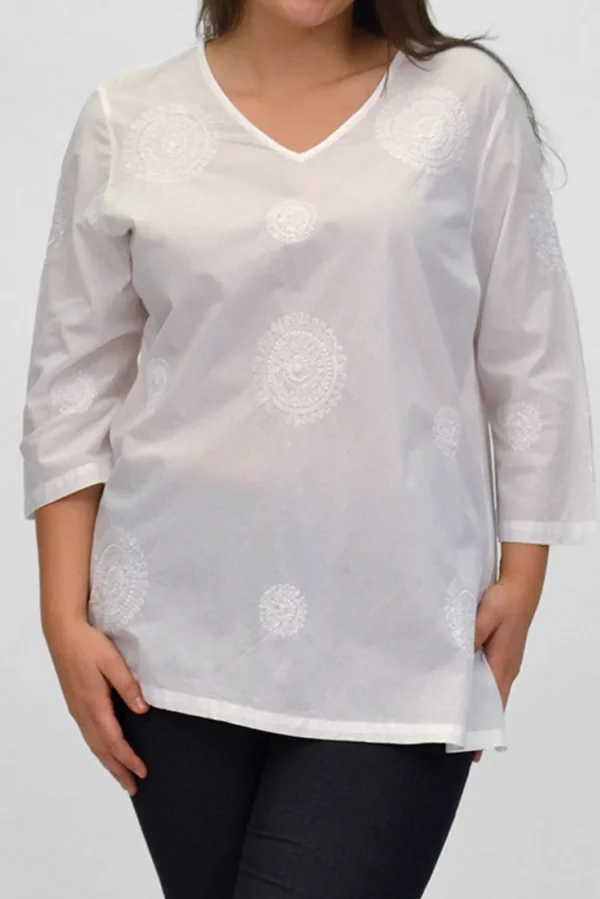 La Cera™ La Cera Plus Size Embroidered V-Neck Casual Shirt White Store