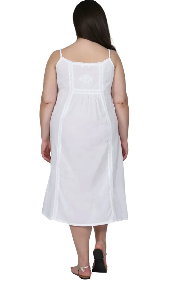 La Cera™ La Cera Plus Size Embroidered Bib Yoke Sleeveless Gown White Discount