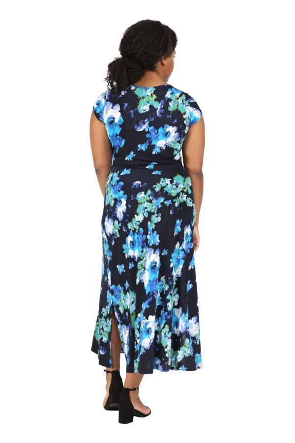 La Cera™ La Cera Plus Size Floral Short Sleeve Maxi Dress Navy Clearance