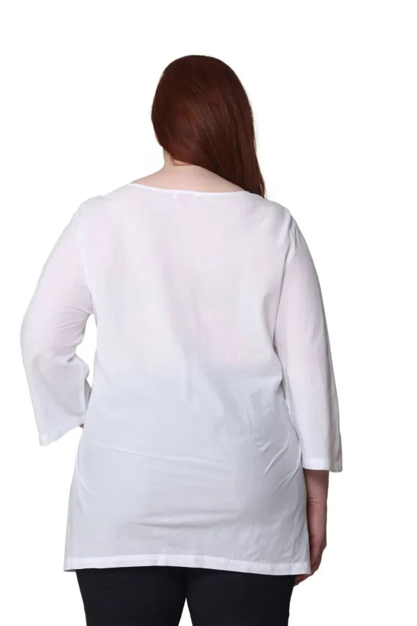 La Cera™ La Cera Plus Size Full Embroidered V-Neck Tunic White Discount