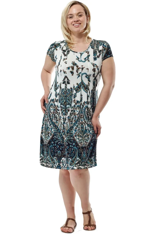 La Cera™ La Cera Plus Size Ivory And Navy Print Short Sleeve Dress Ivory/Navy Discount