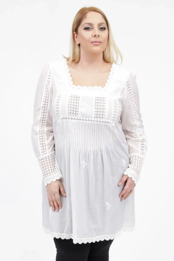 La Cera™ La Cera Plus Size Long Sleeve Lace Detail Top Cheap