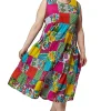 La Cera™ La Cera Plus Size Multicolored Patchwork Dress Pink/Orange Clearance