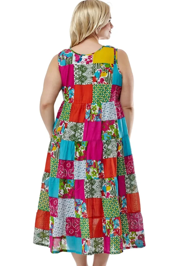 La Cera™ La Cera Plus Size Multicolored Patchwork Dress Pink/Orange Clearance