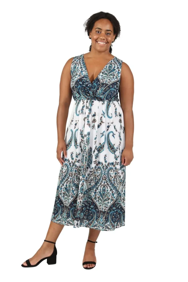 La Cera™ La Cera Plus Size Paisley Printed Sleeveless Long Dress Ivory/Navy Fashion