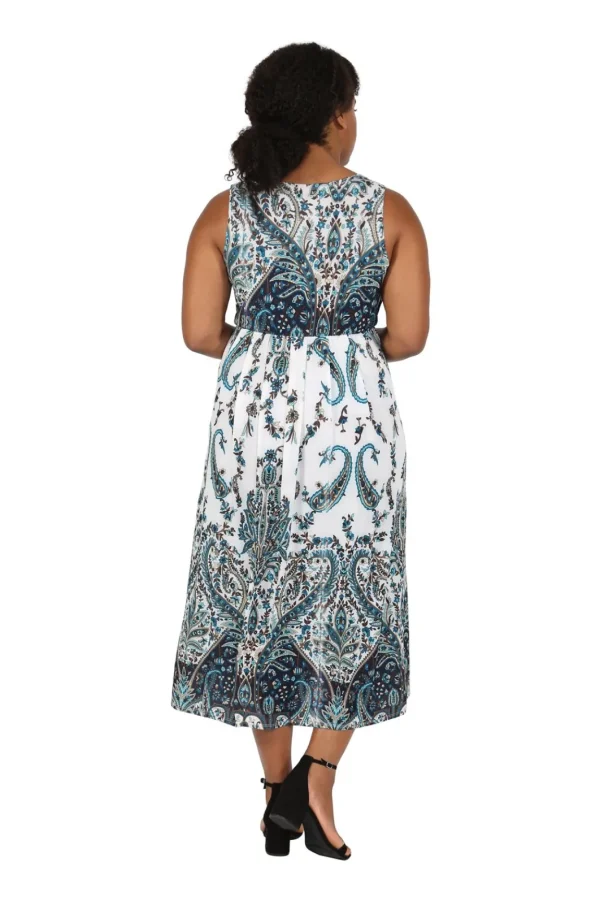 La Cera™ La Cera Plus Size Paisley Printed Sleeveless Long Dress Ivory/Navy Fashion