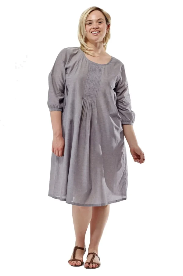 La Cera™ La Cera Plus Size Pleated Front Chambray Dress Grey Discount