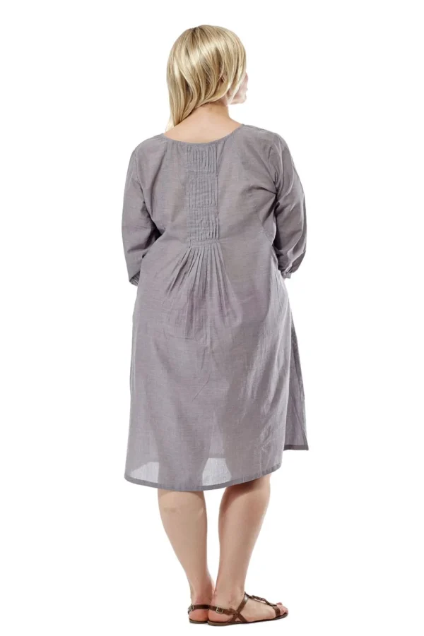 La Cera™ La Cera Plus Size Pleated Front Chambray Dress Grey Discount