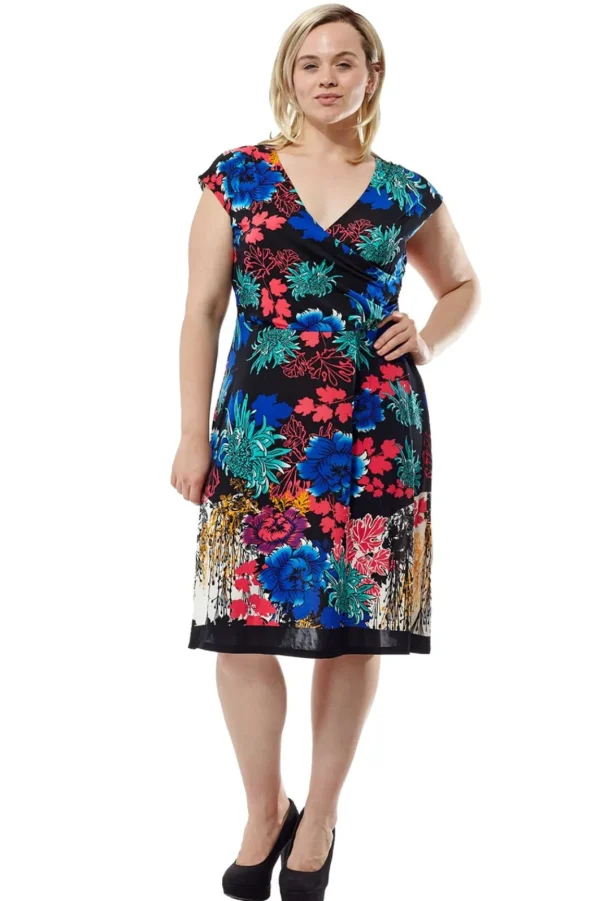 La Cera™ La Cera Plus Size Print Cross-Over Front Dress Multi Flash Sale