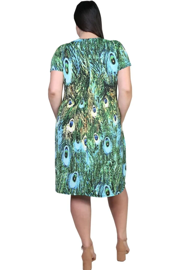 La Cera™ La Cera Plus Size Print Short Sleeve Dress Peacock New