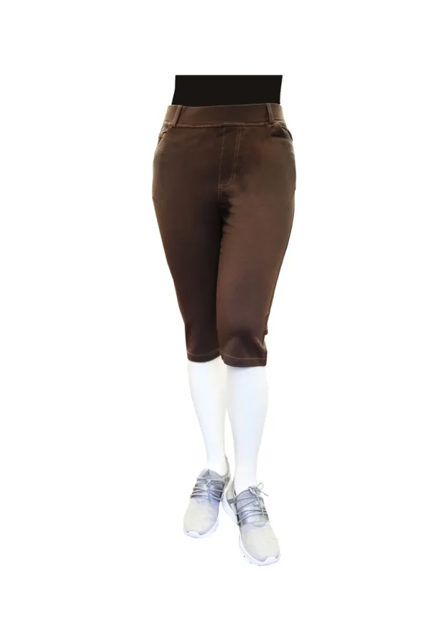 La Cera™ La Cera Plus Size Stretch Knit Capri Brown Fashion